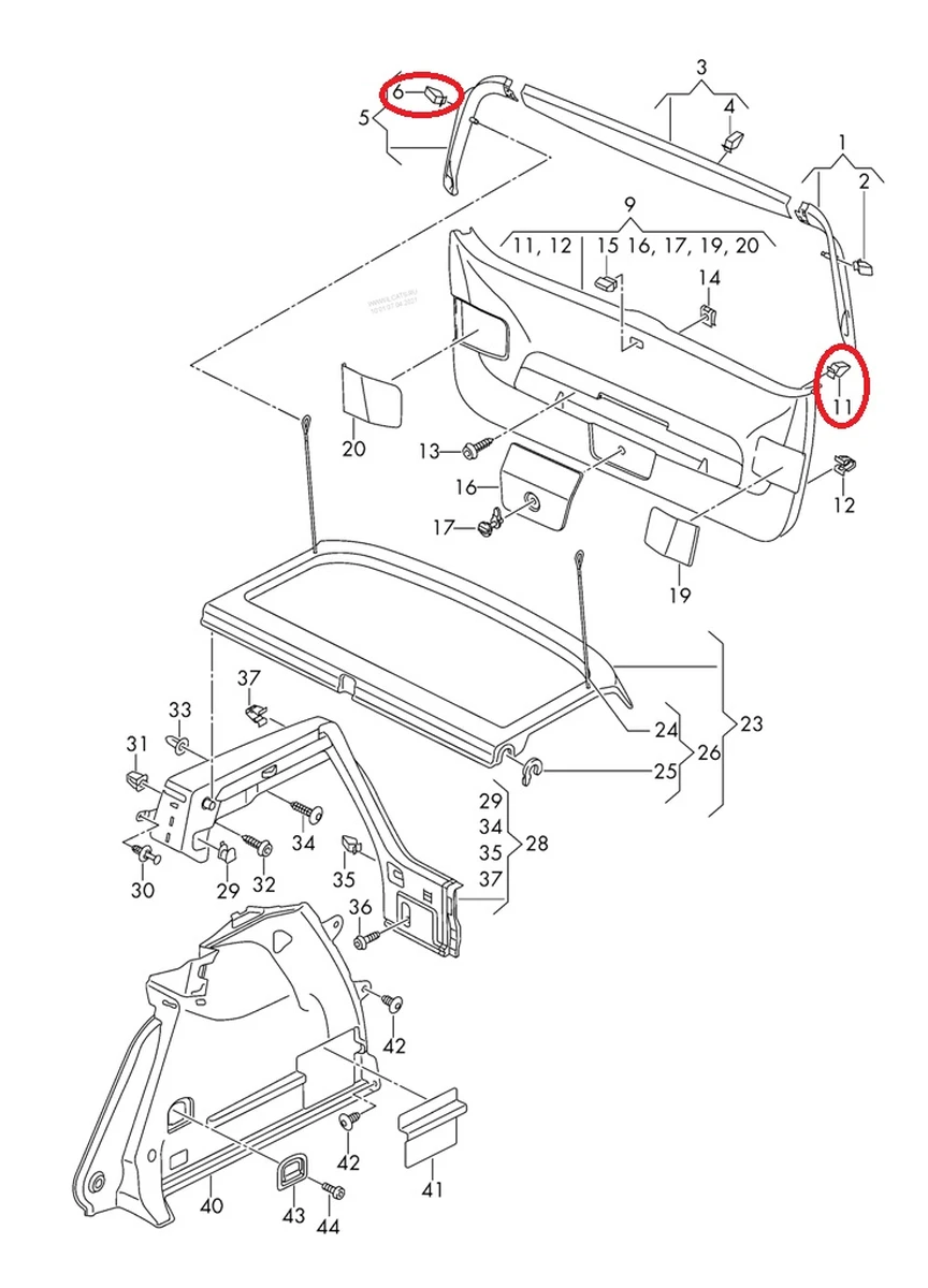Clip fastening 14.5 facings and linings 4A0867276B Volkswagen E-GOLF