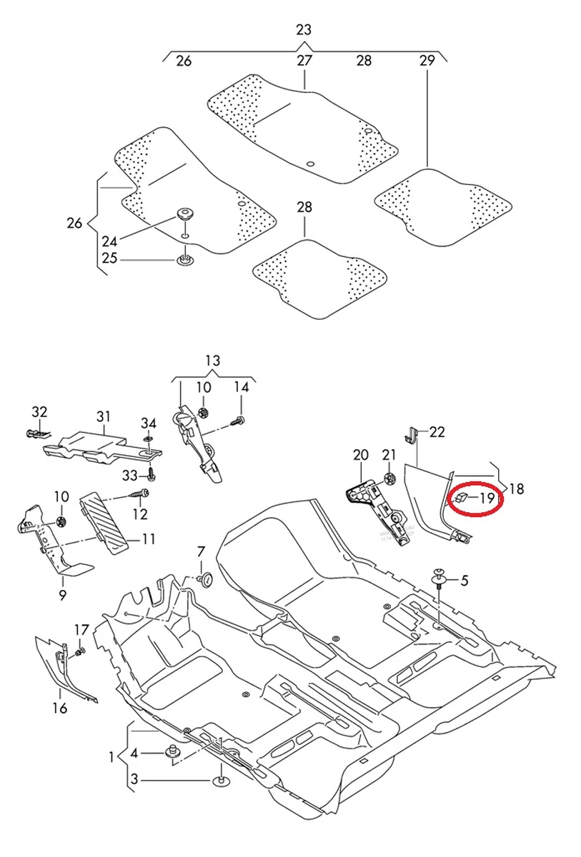Clip fastening 14.5 facings and linings 4A0867276B Volkswagen E-GOLF