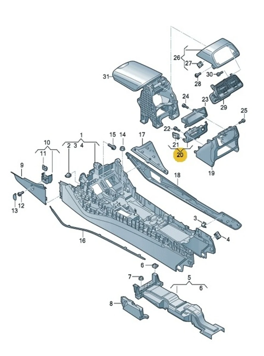 Rear center console trim 6PS soul complete with socket 12V Audi A7 4K0863440