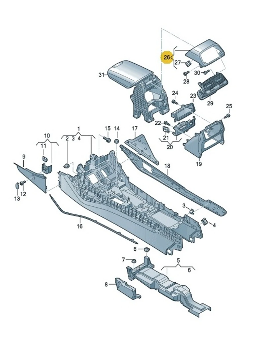 Накладка центральної консолі задня верхня ML1 junipergrau з пошкодженням Audi A7 4K0863915