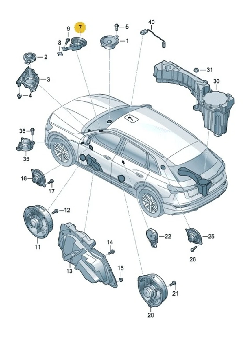 Динамик высокочастотный стойки A с кронштейном правый Audi E-tron 4KE035399A