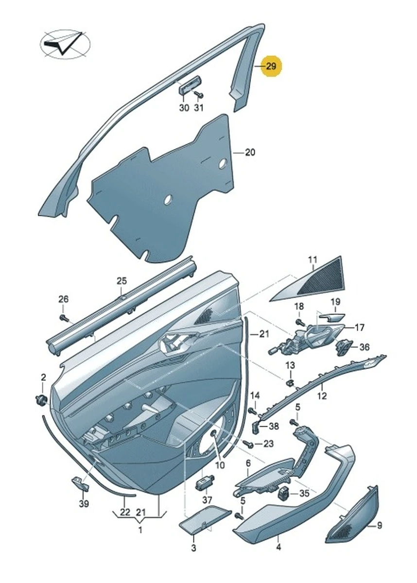 Facing of an aperture of glass of a door of a back left internal Audi E-tron 4KE867671