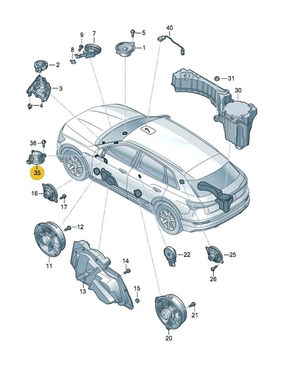 Динамік передньої панелі (торпедо) нижній Audi E-tron 4M0035454A