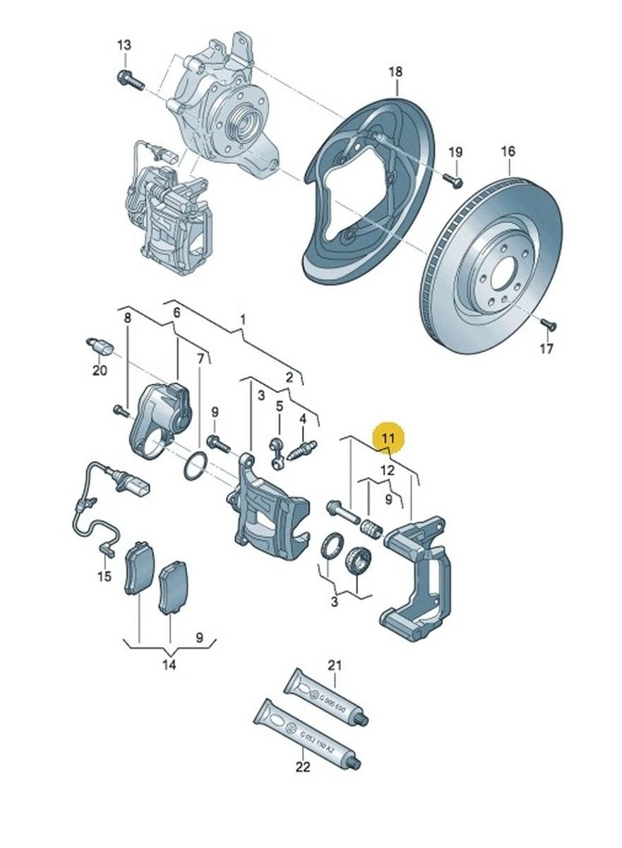 Parking caliper shoe guide with guide pins left Audi E-tron 4M0615425