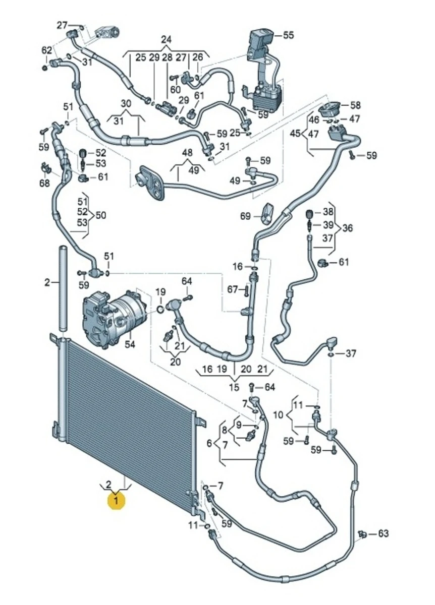 Радіатор (конденсатор) кліматичної установки з ресивером рідкого хладогенту DENSO Audi Q7 4M0816411B