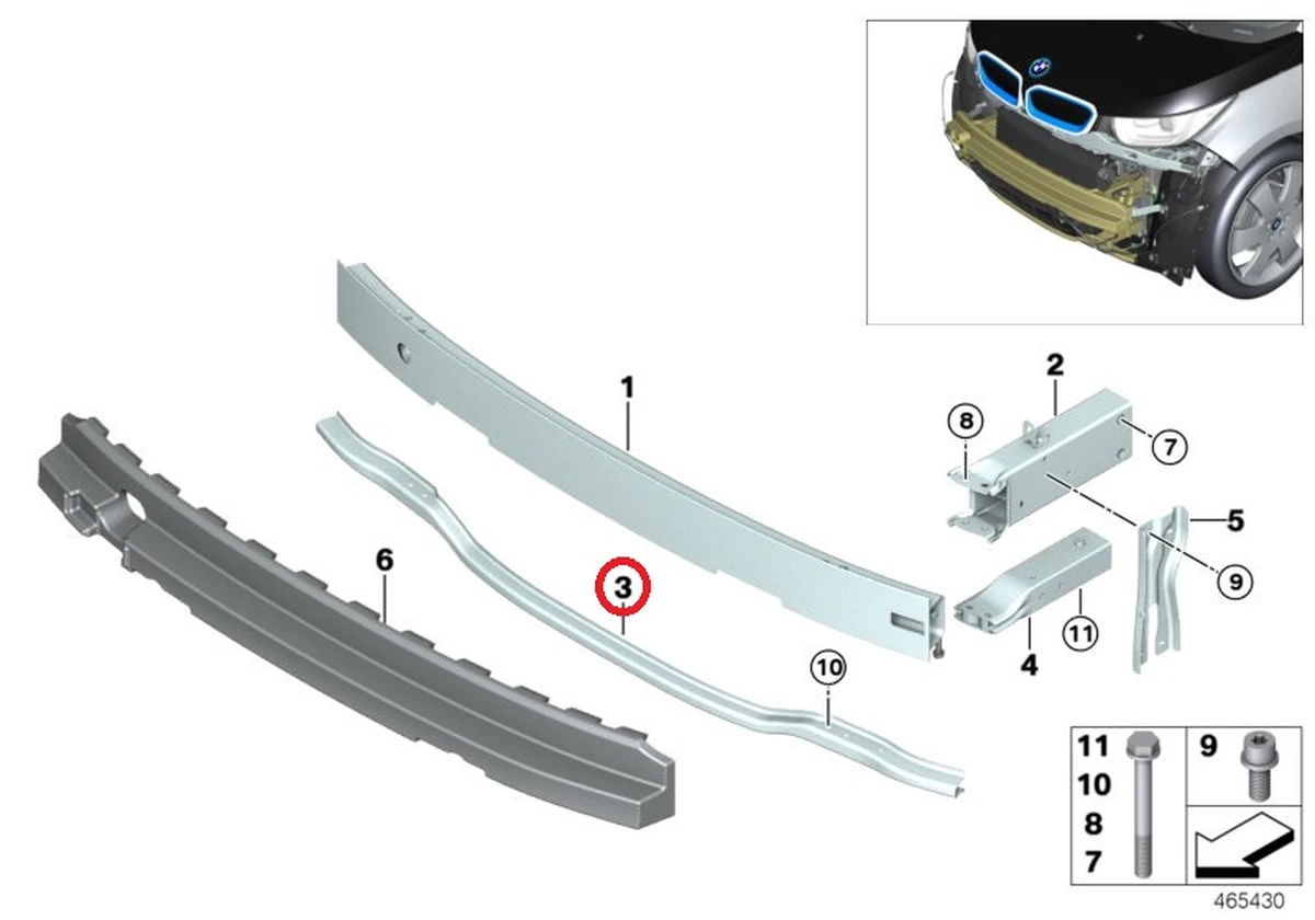 Підсилювач бампера переднього нижній (деформований один край) BMW I3 51117296853