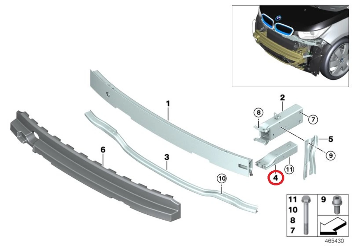 Деформуємий елемент (стакан) основного підсилювача бампера переднього нижній лівий BMW I3 51117296855