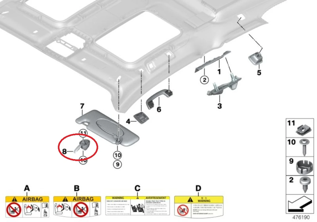 Кронштейн кріплення козирка сонцезахисного BMW i3 51167326405