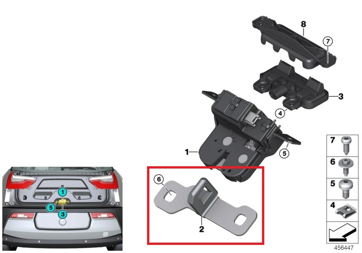 Петля закрытия крышки багажника с повреждением BMW I3 51247248076