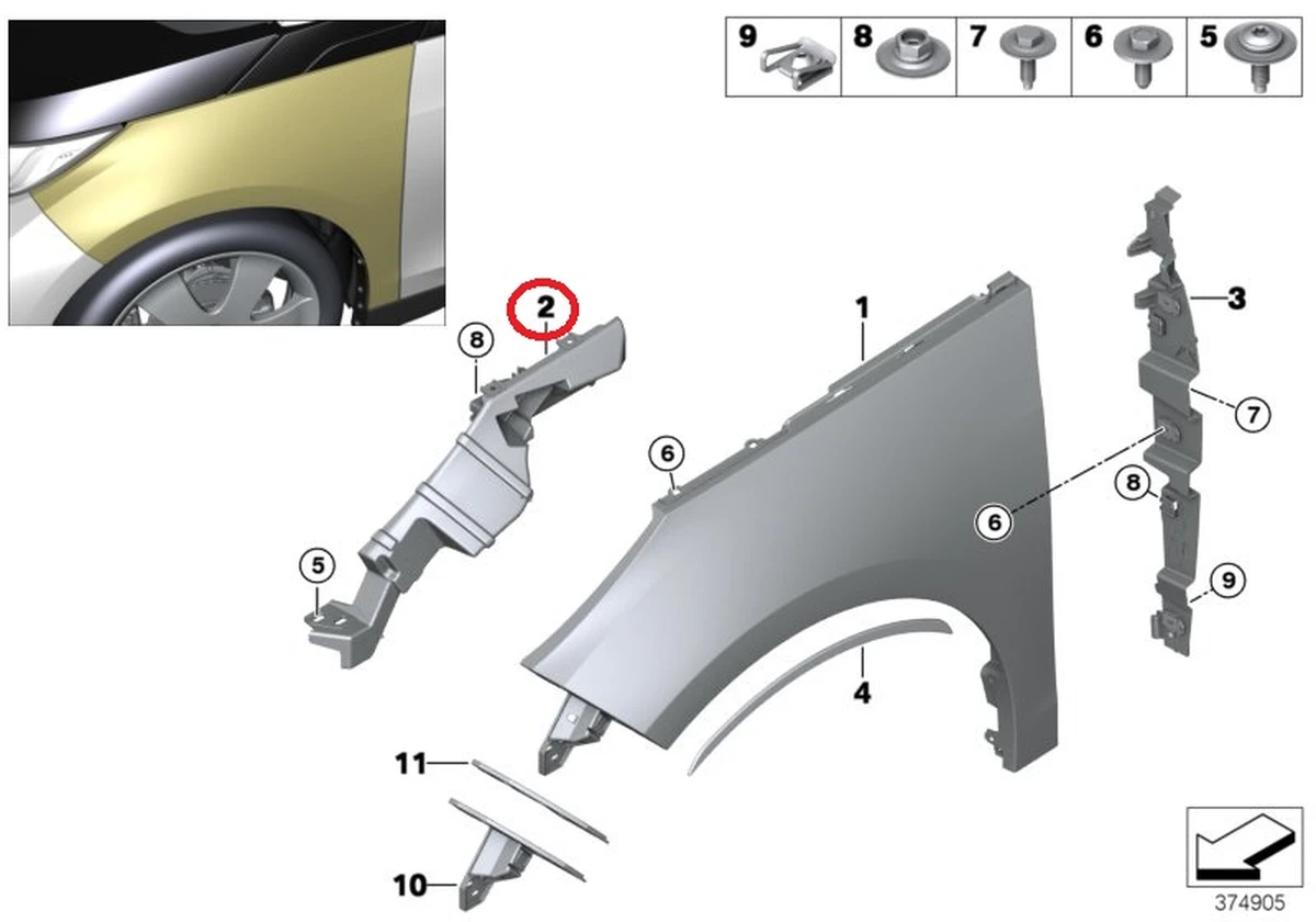 Кронштейн кріплення крила переднього правого верхній BMW I3 51647368158