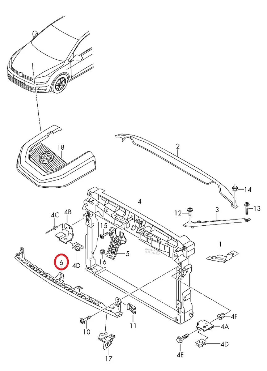 Кронштейн крепления переднего бампера с повреждением 5G0805705H Volkswagen E-GOLF