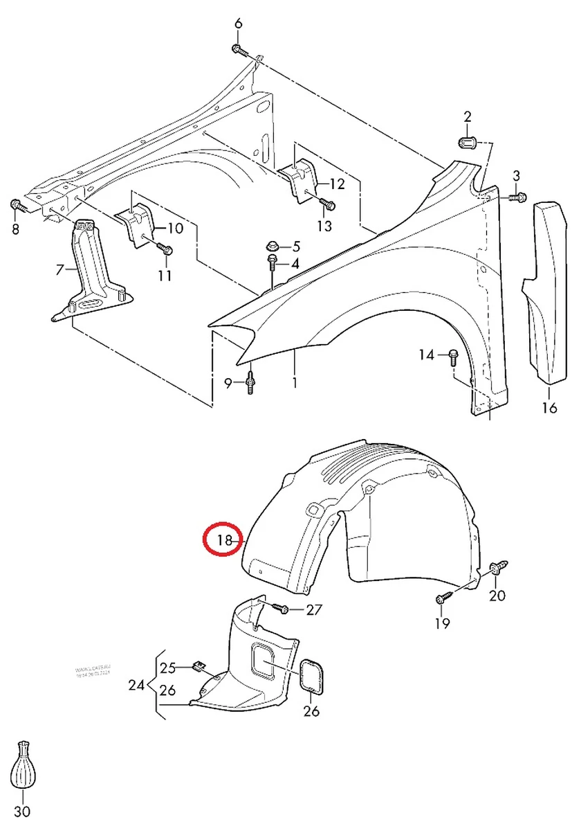 Підкрилок передній лівий пластик задня частина з ушкодженнями VW E-GOLF 5G0805969F