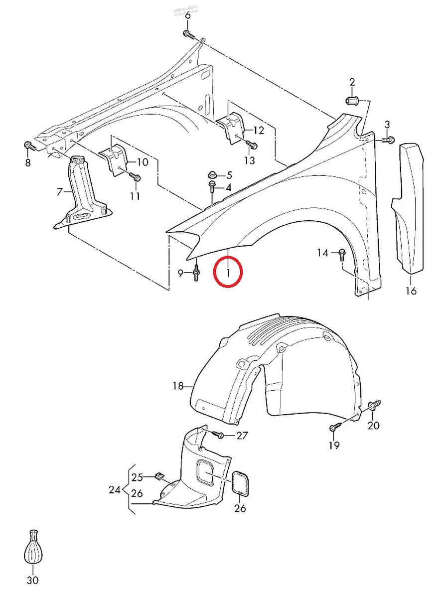 Front left fender with damage VW E-GOLF 5G0821105A