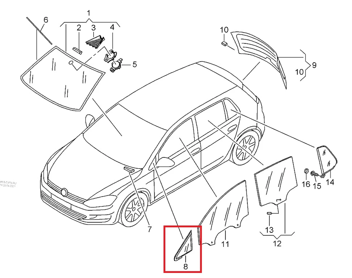 Форточка передняя правая стекло боковое (неподвижное) 5G0845412E Volkswagen E-GOLF
