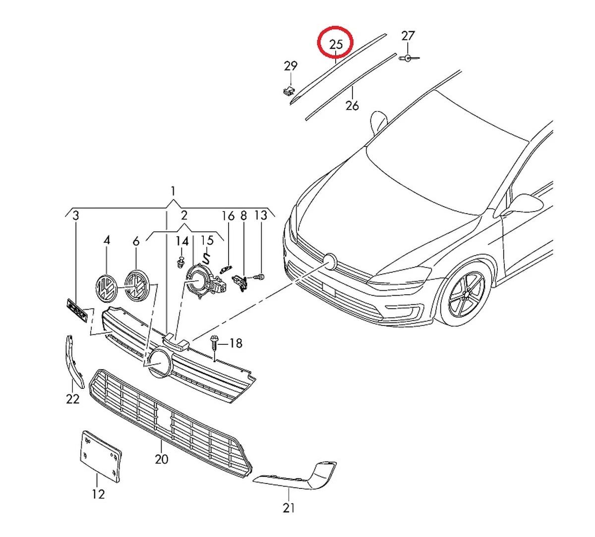 Накладка (ущільнювач) скла лобового права VW E-GOLF 5G0854328B