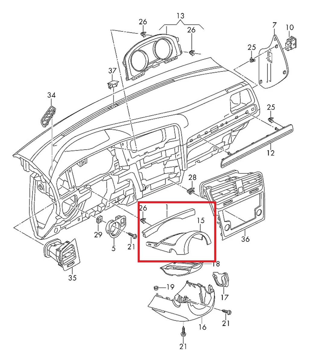 Накладка декоративна рульової колонки верхня в зборі 5G0858560 Volkswagen E-GOLF