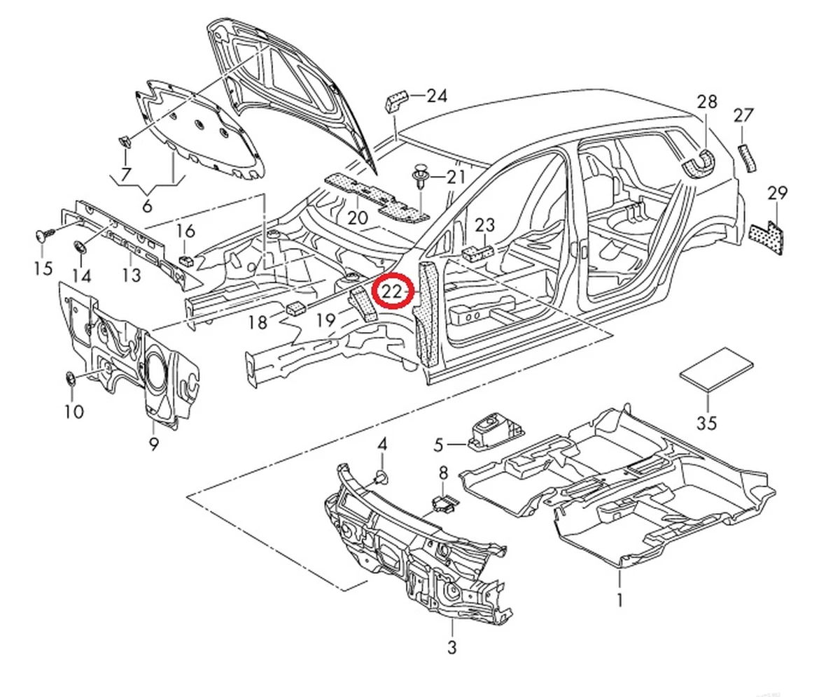 Теплошумоізолятор крила стійки А правий VW E-GOLF 5G0864236A
