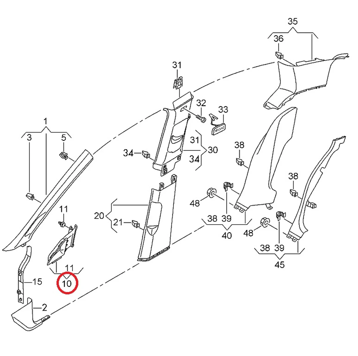 Облицювання стійки А передня ліва 5G0868143B Volkswagen E-GOLF