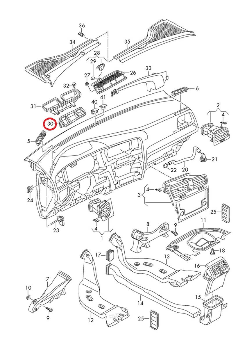 Air duct for central panel 5G1819241 Volkswagen E-GOLF