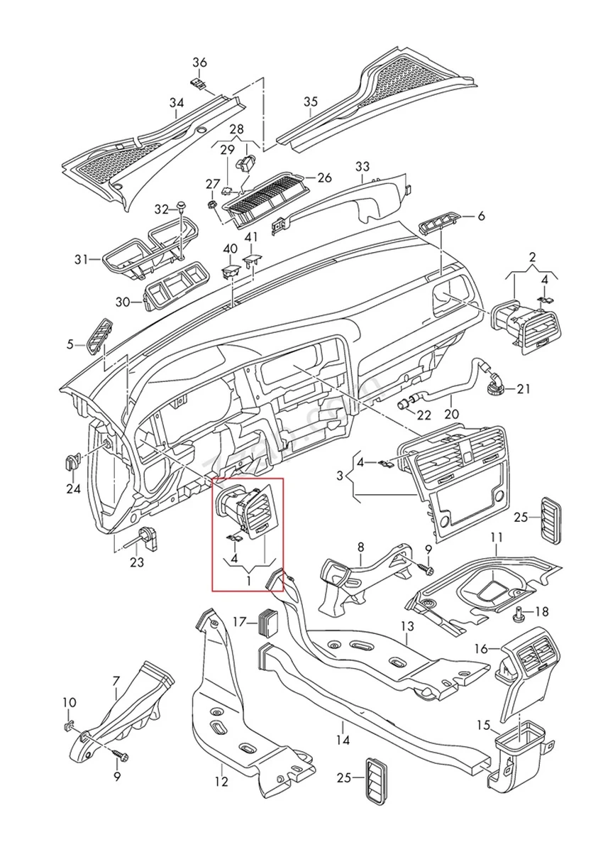 Дефлектор обдува лівий з накладкою декоративної в зборі dark magnesium Volkswagen E-GOLF 5G1819703H