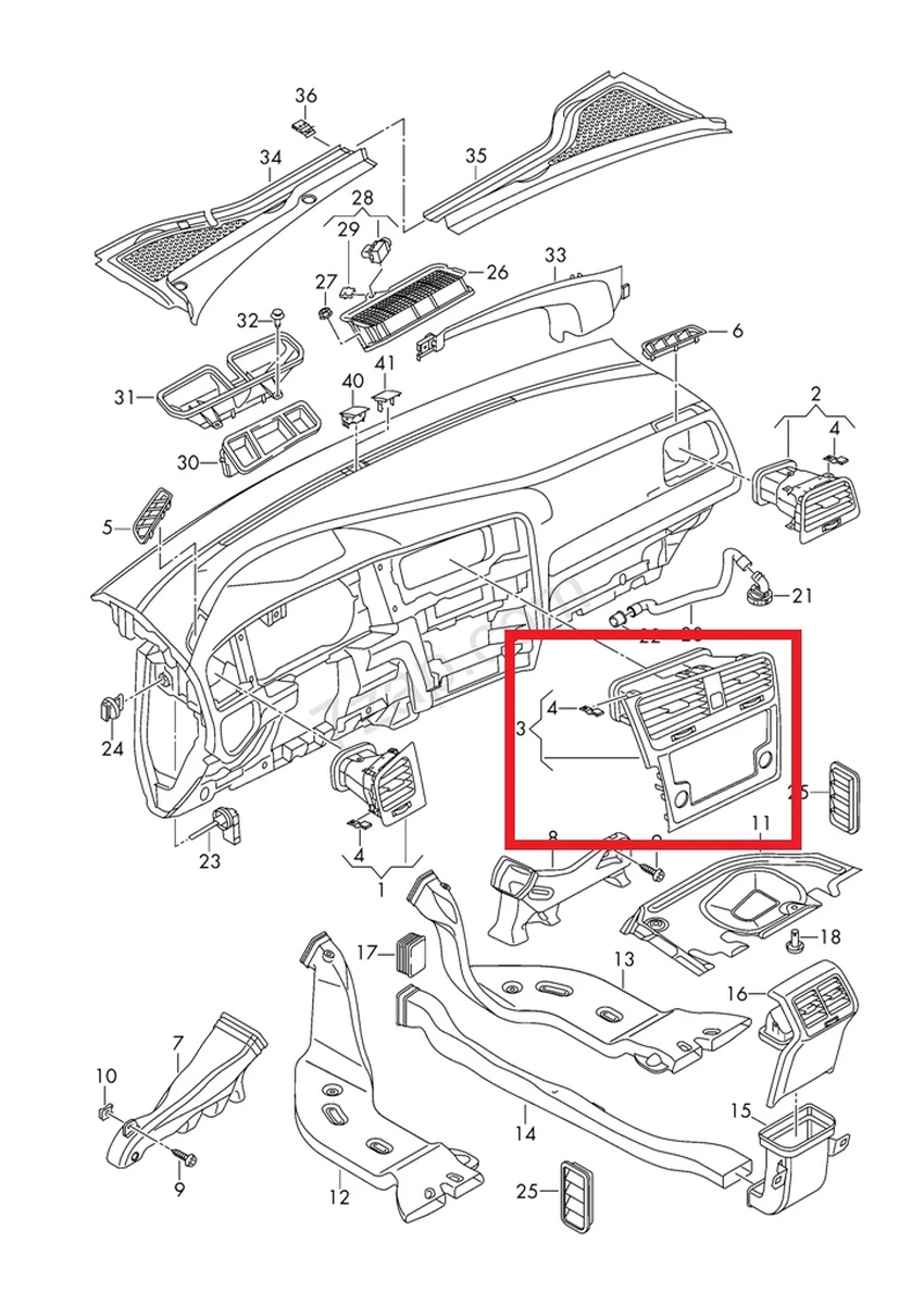 Рамка декоративна панелі навігації з дефлекторами обдування в зборі dark magnesium Volkswagen E-GOLF 5G1819728AE