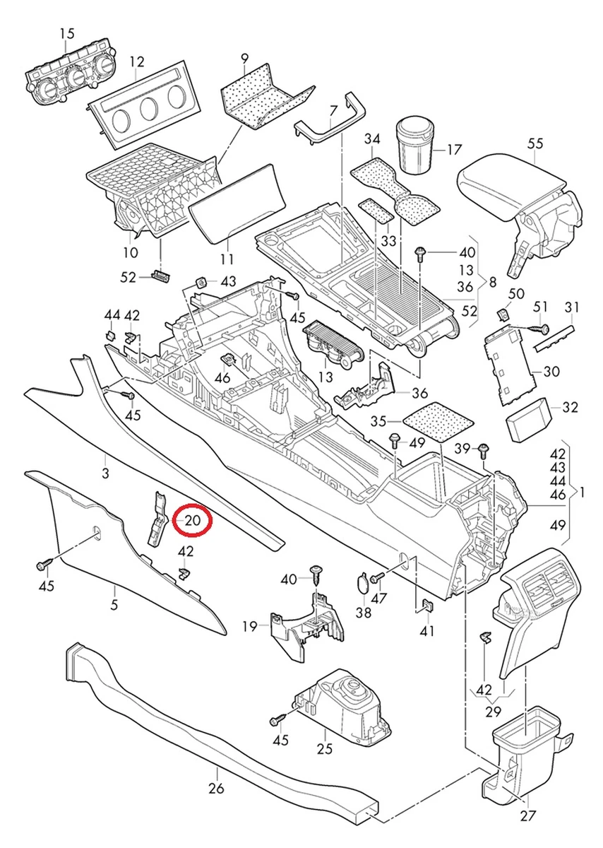 Mounting bracket right lower decorative overlay for the center console of the right 5G1863144D Volkswagen E-GO