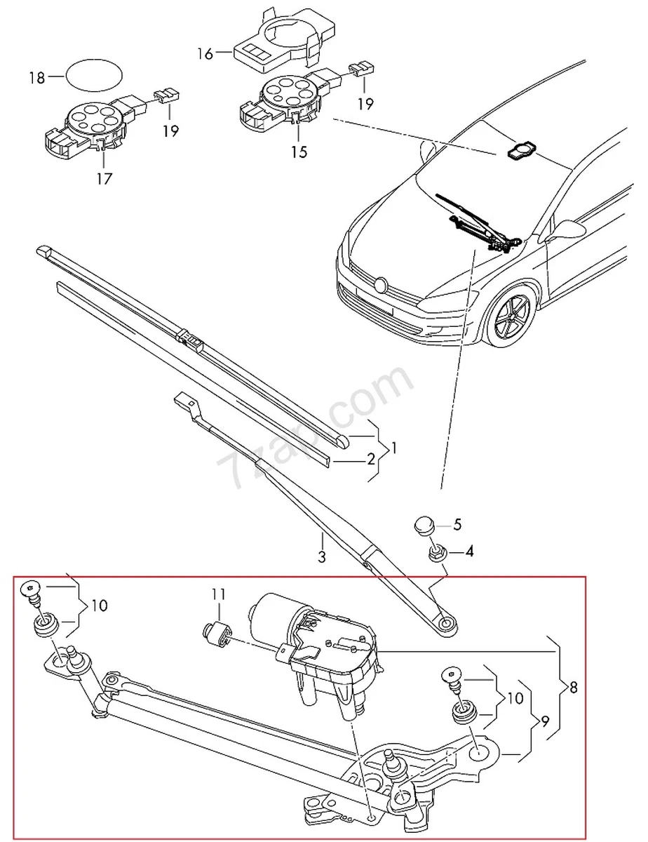 Wiper mount with electric motor assembly VW E-GOLF 5G1955023C