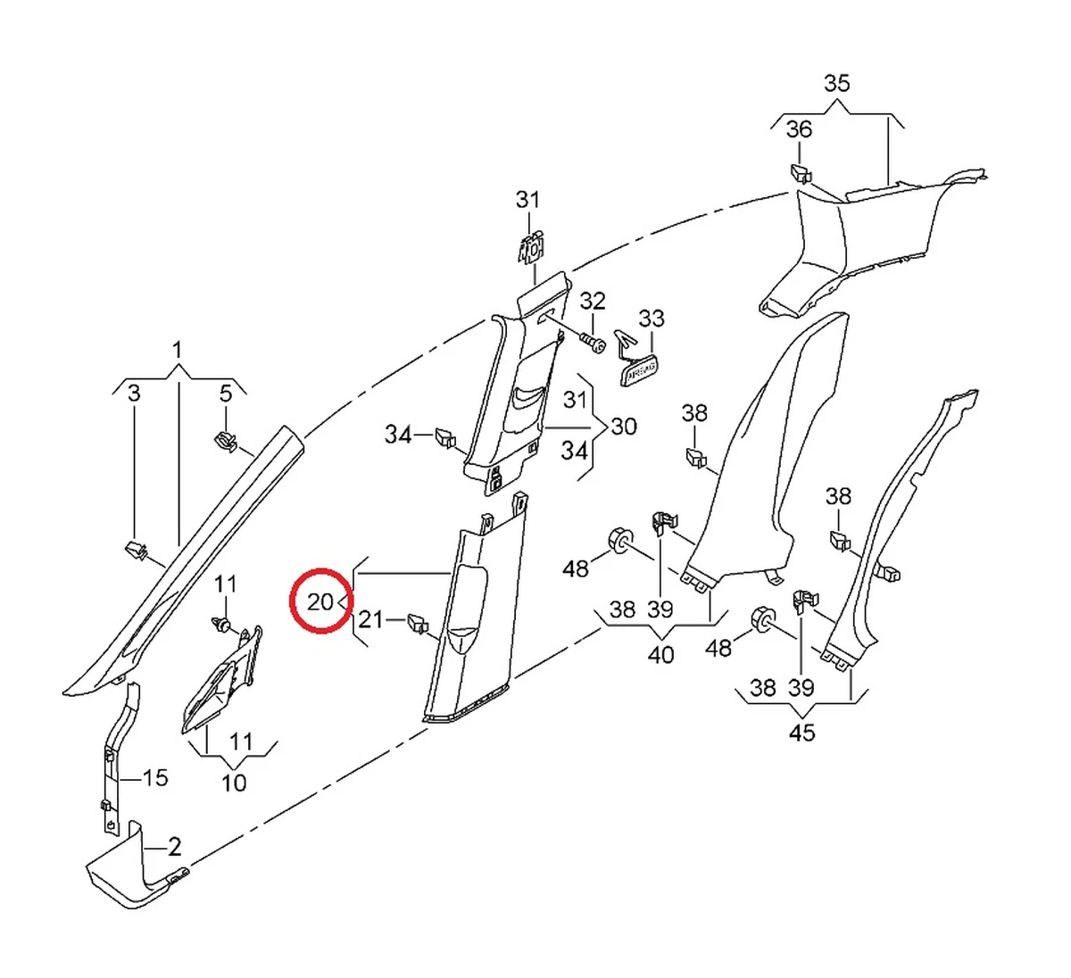 Облицювання стійки B права нижня 4-х дверна титаново-чорний 5G4867292D82V Volkswagen E-GOLF