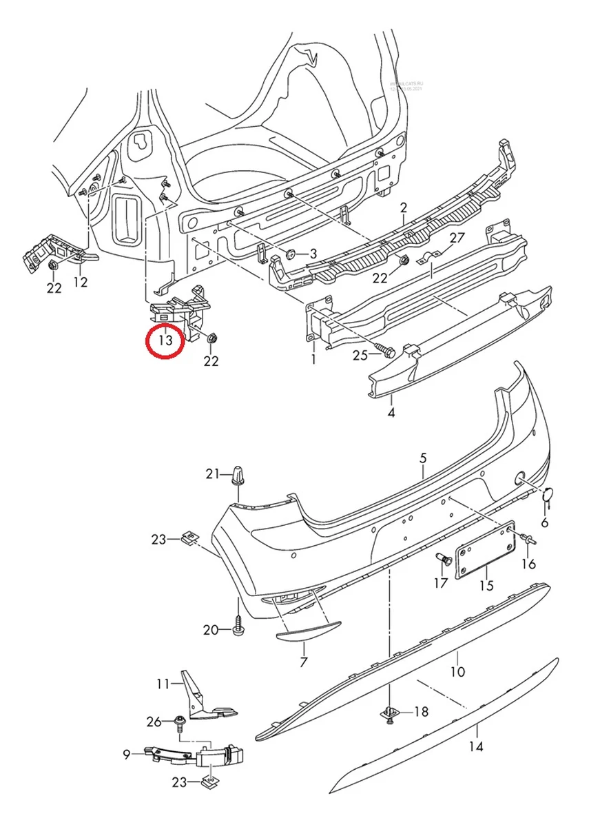 Направляющая бампера заднего левая (фонарь задний левый наружный) с повреждением 5G6807393A Volkswagen E-GOLF