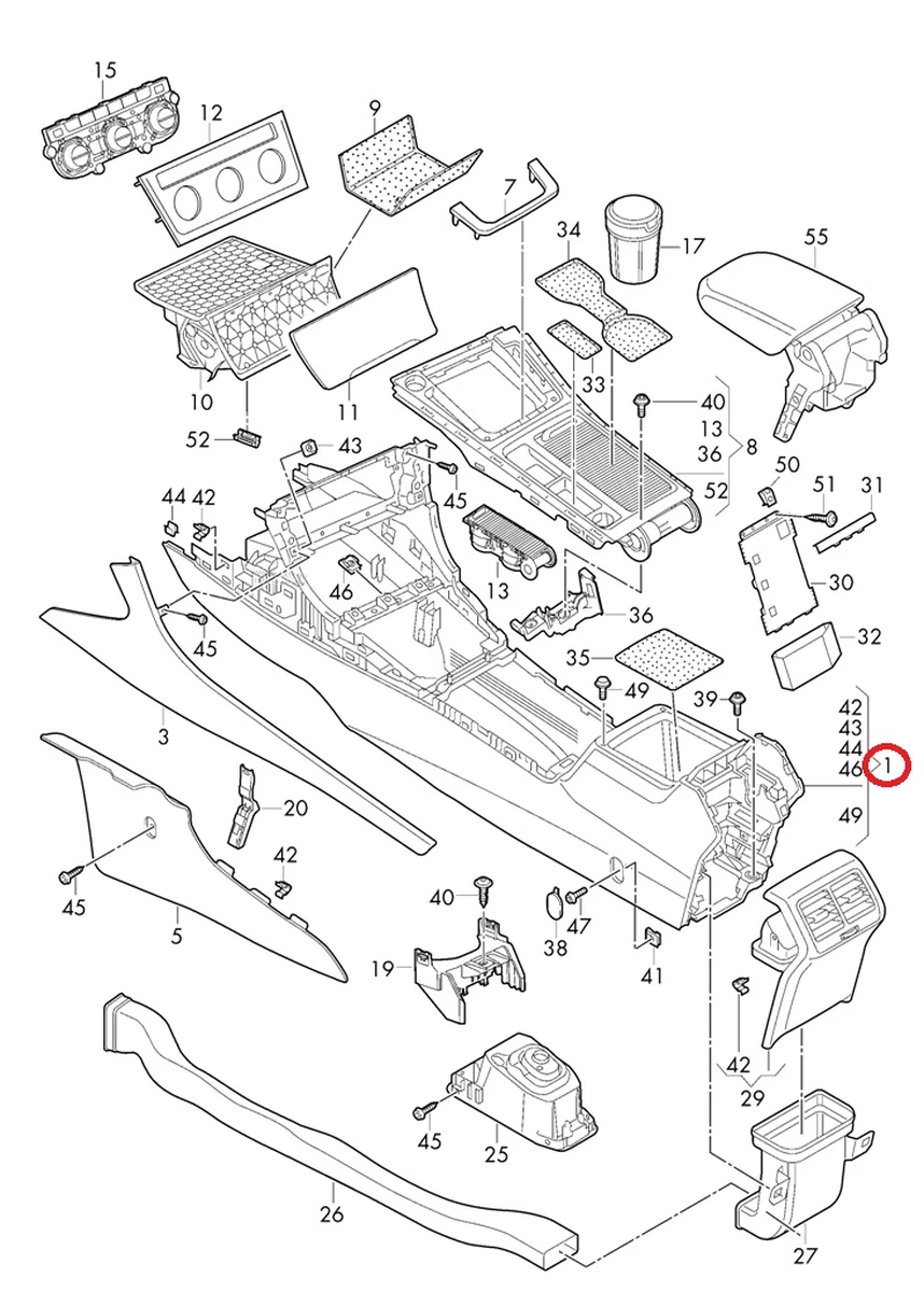 Центральна консоль в зборі 5GE863241D Volkswagen E-GOLF