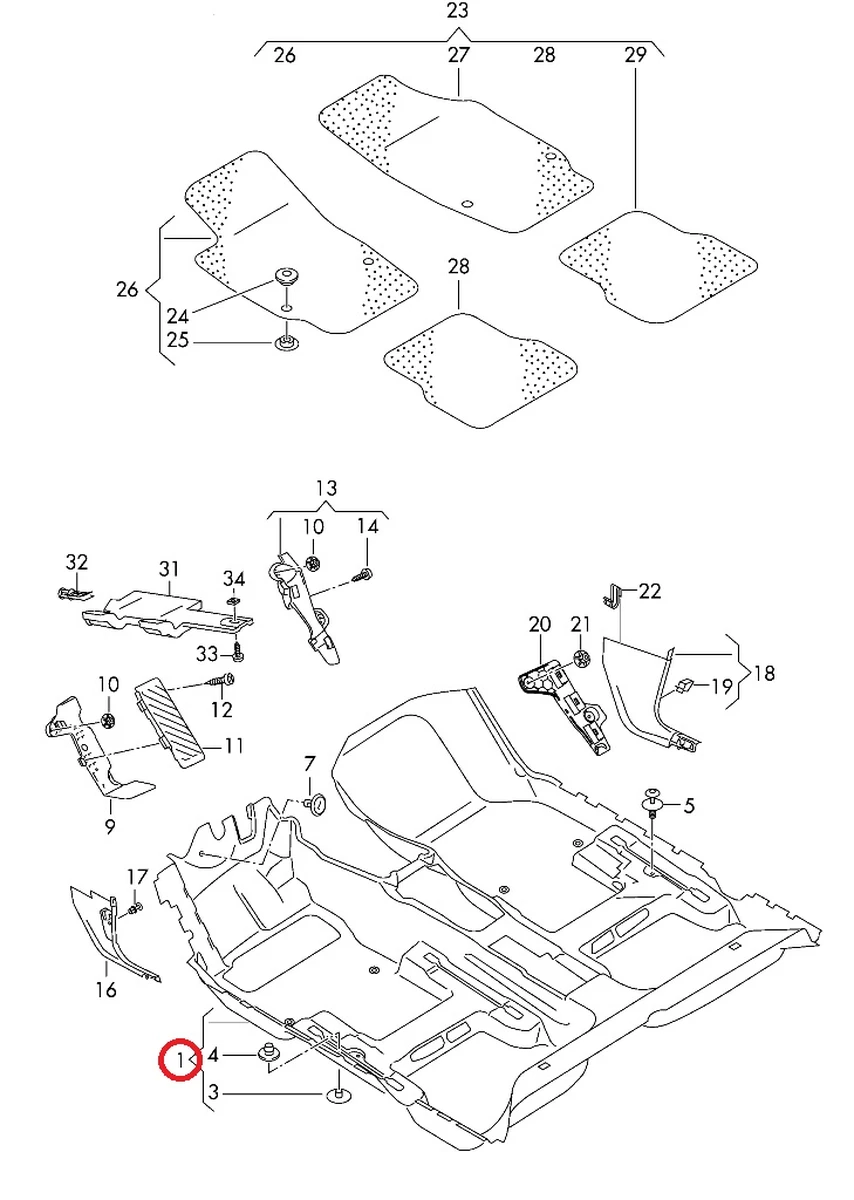 Ковровое покрытие салона 5GE863367A Volkswagen E-GOLF