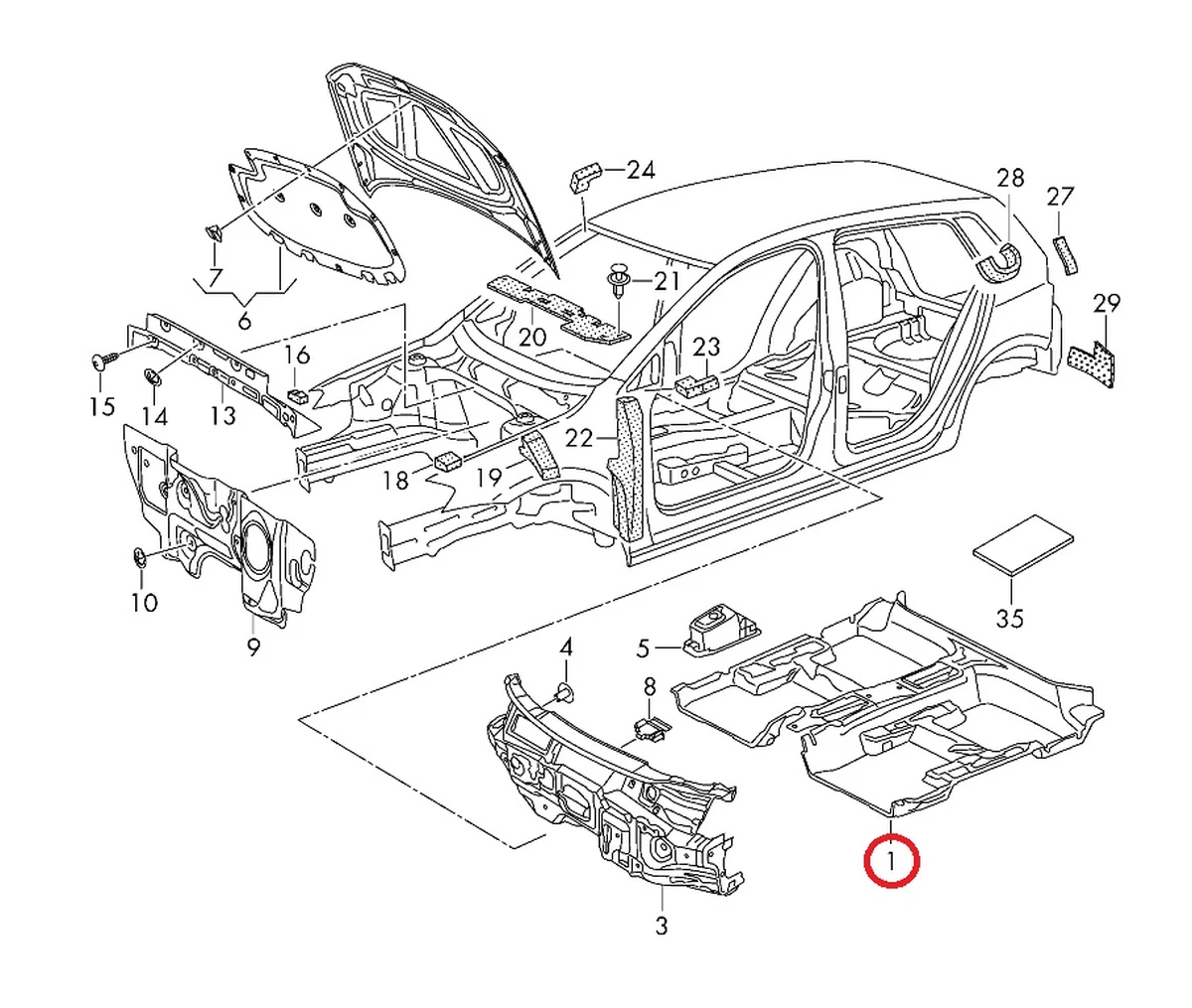 Теплошумоизолятор салона для пола 5GE863920A Volkswagen E-GOLF