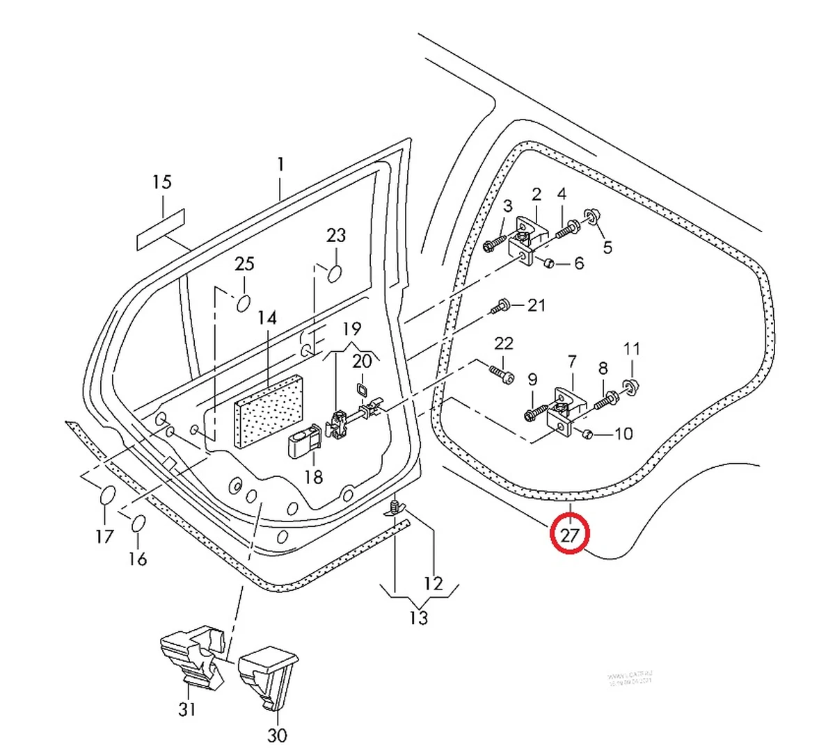 Уплотнитель дверного проёма заднего правого 5GE867914A Volkswagen E-GOLF