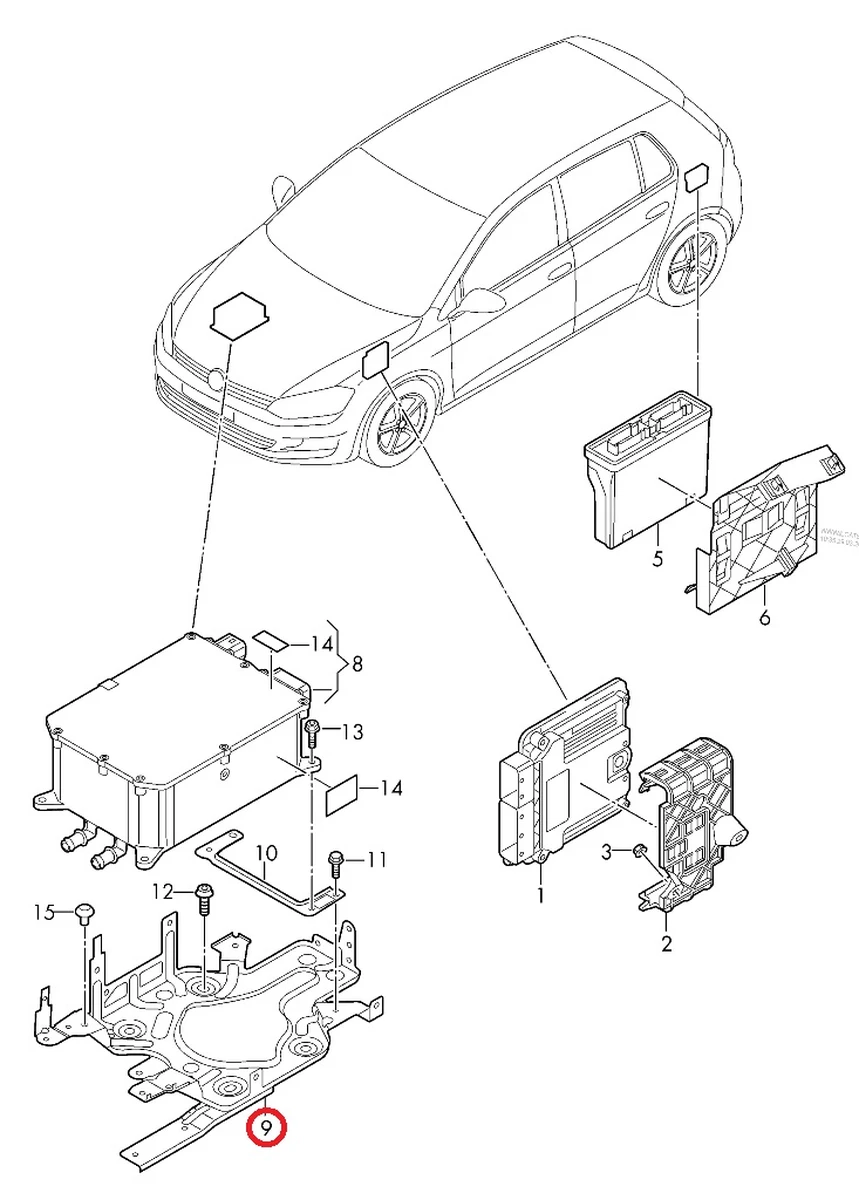 Bracket for attaching the charger block for the high-voltage battery assembly VW E-GOLF 5GE906131A