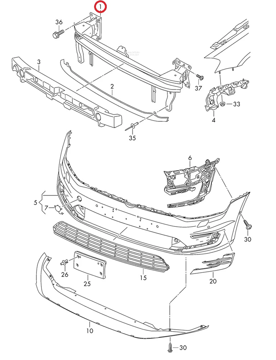 Підсилювач бампера переднього в зборі з демпфером VW E-GOLF 5GM807109C