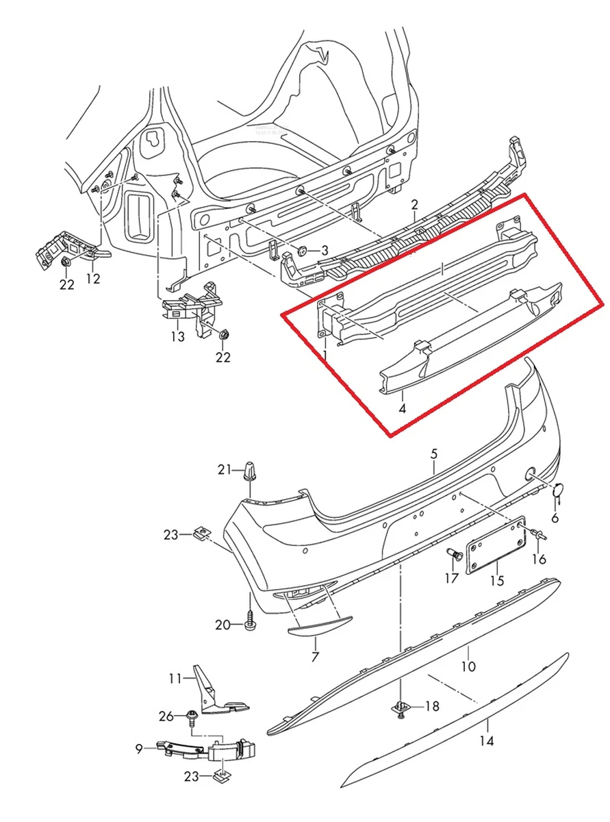 Підсилювач бампера заднього в зборі з демпфером Volkswagen E-GOLF 5GM807305C