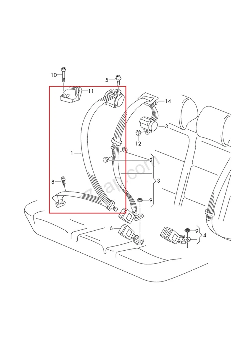 Триточковий ремінь безпеки з автоматичної котушкою 2-го ряду лівий правий Volkswagen E-GOLF 5GM857805BRAA