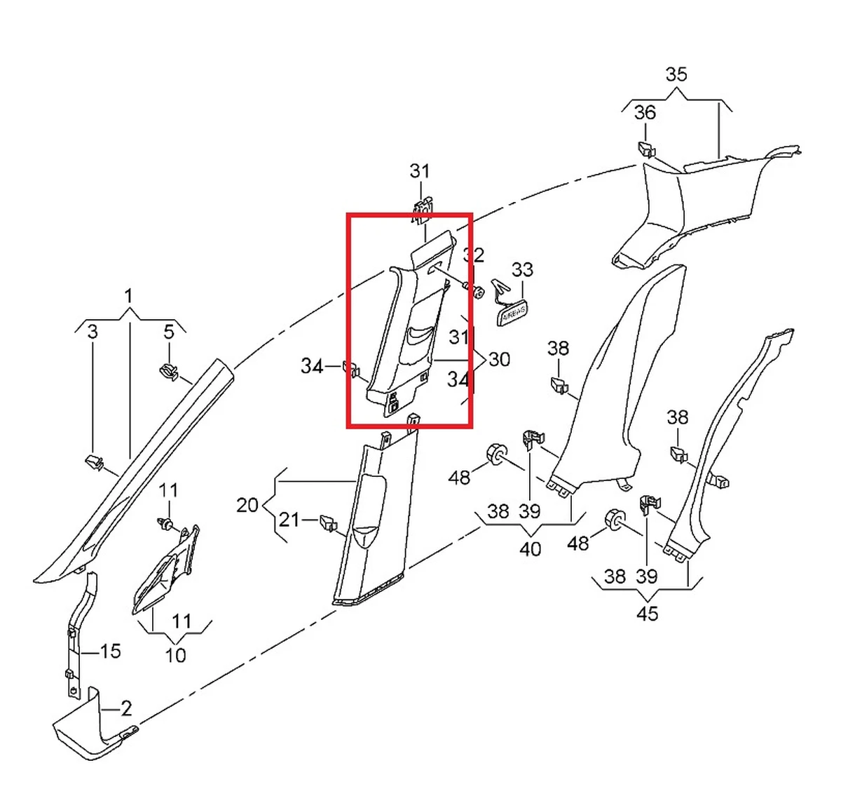 Облицювання стійки B права верхня перлинно-сіра YWJ в зборі 5GM868312 Volkswagen E-GOLF