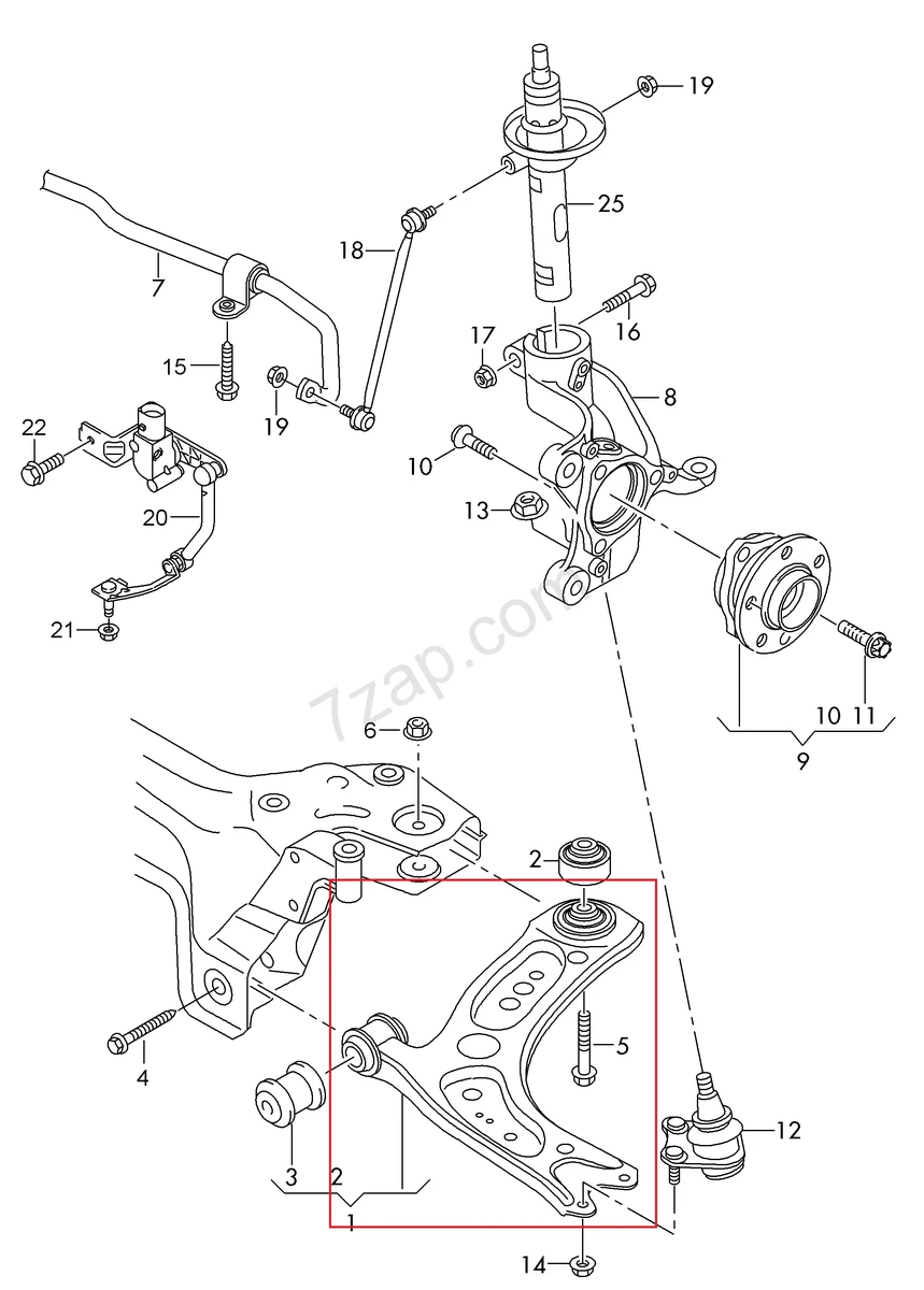 Рычаг подвески передний левый в сборе Volkswagen E-GOLF 5Q0407151J