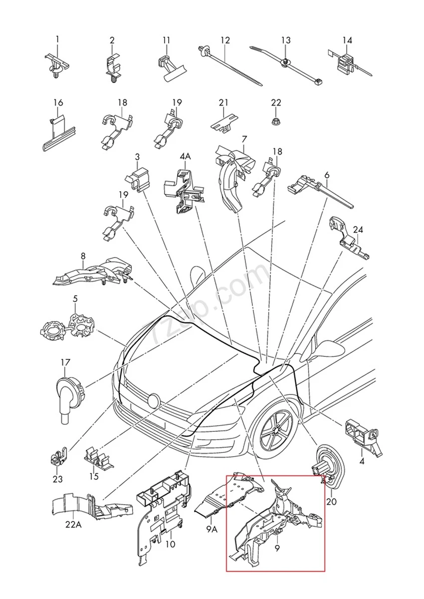 Channel for cable spar left / middle VW E-GOLF 5Q0971615L