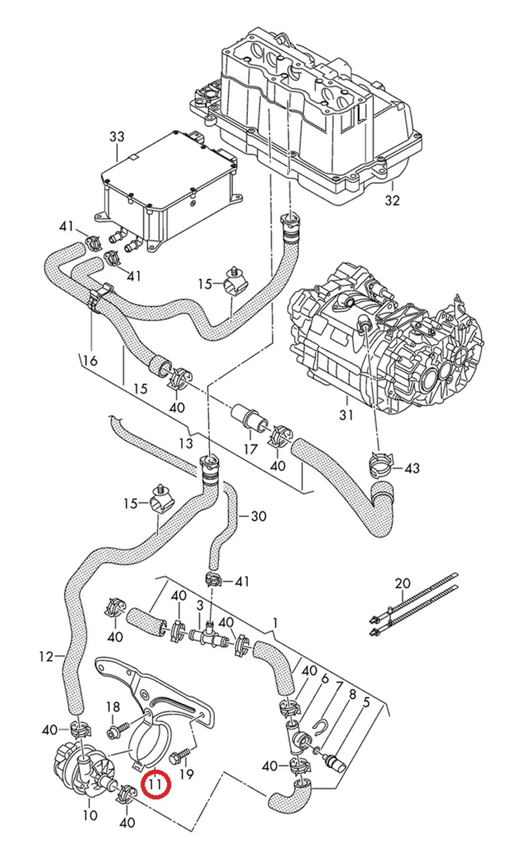 Bracket for fastening the pump and valve of the cooling system, complete with bolts and holder 5QE121093H