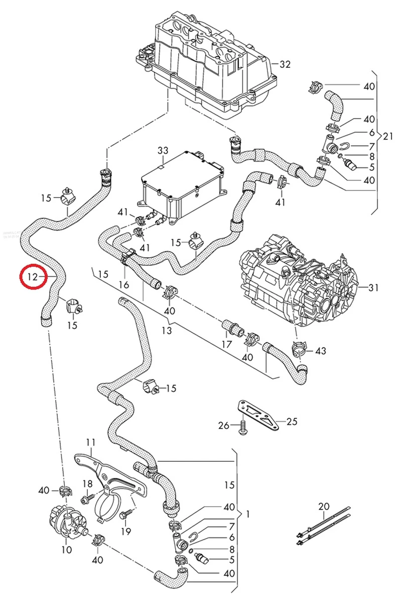Шланг охолодження насос / інвертор 5QE122058H Volkswagen E-GOLF