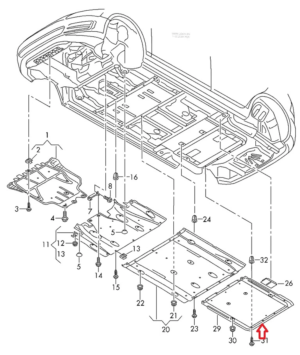 Захист днища батареї (захисний брус ззаду кузова) VW E-GOLF 5QE825218C