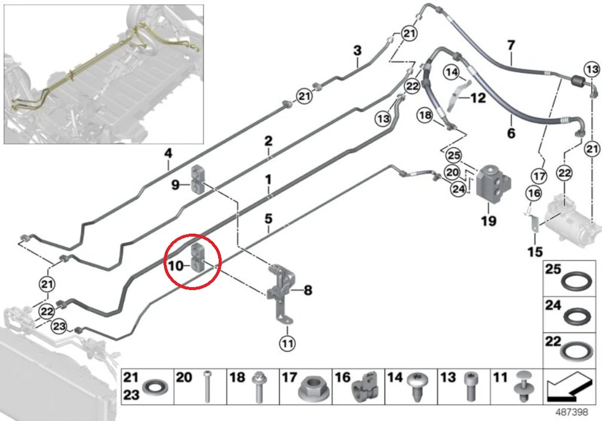 Затиск трубопроводу кондиціонера подвійний нижній з ушкодженнями BMW i3 64539195547