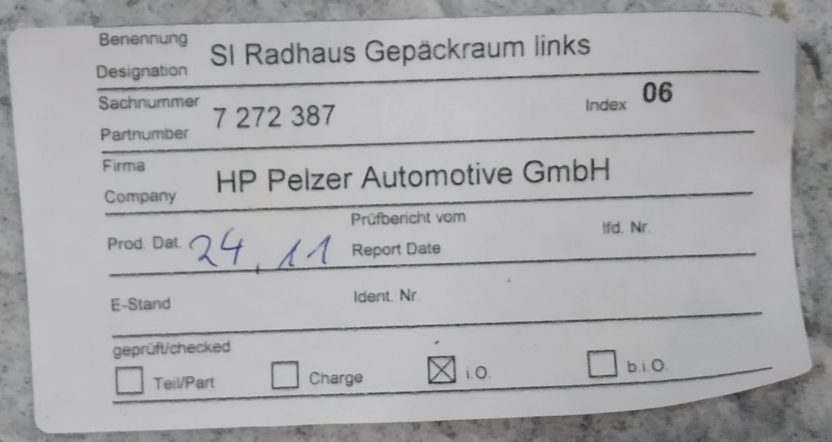 Шумоизолятор багажного отсека левый BMW I3 51487272387