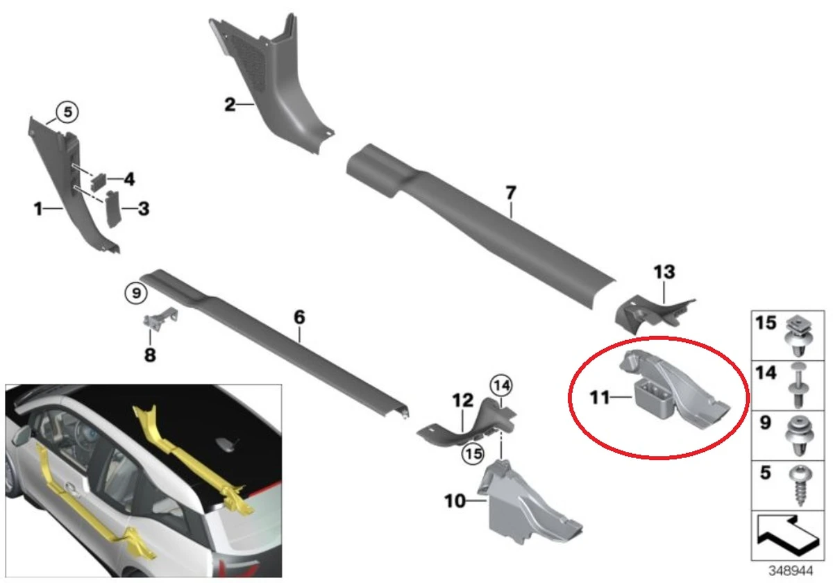 Panel for filling cavities of the base trim of the C pillar lower right BMW I3 51477290036