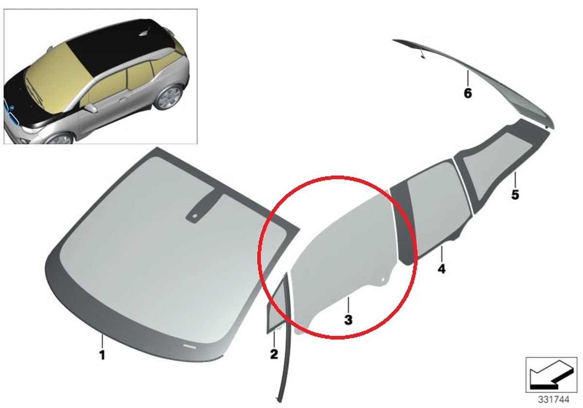 Door glass front left green BMW i3 51337290859
