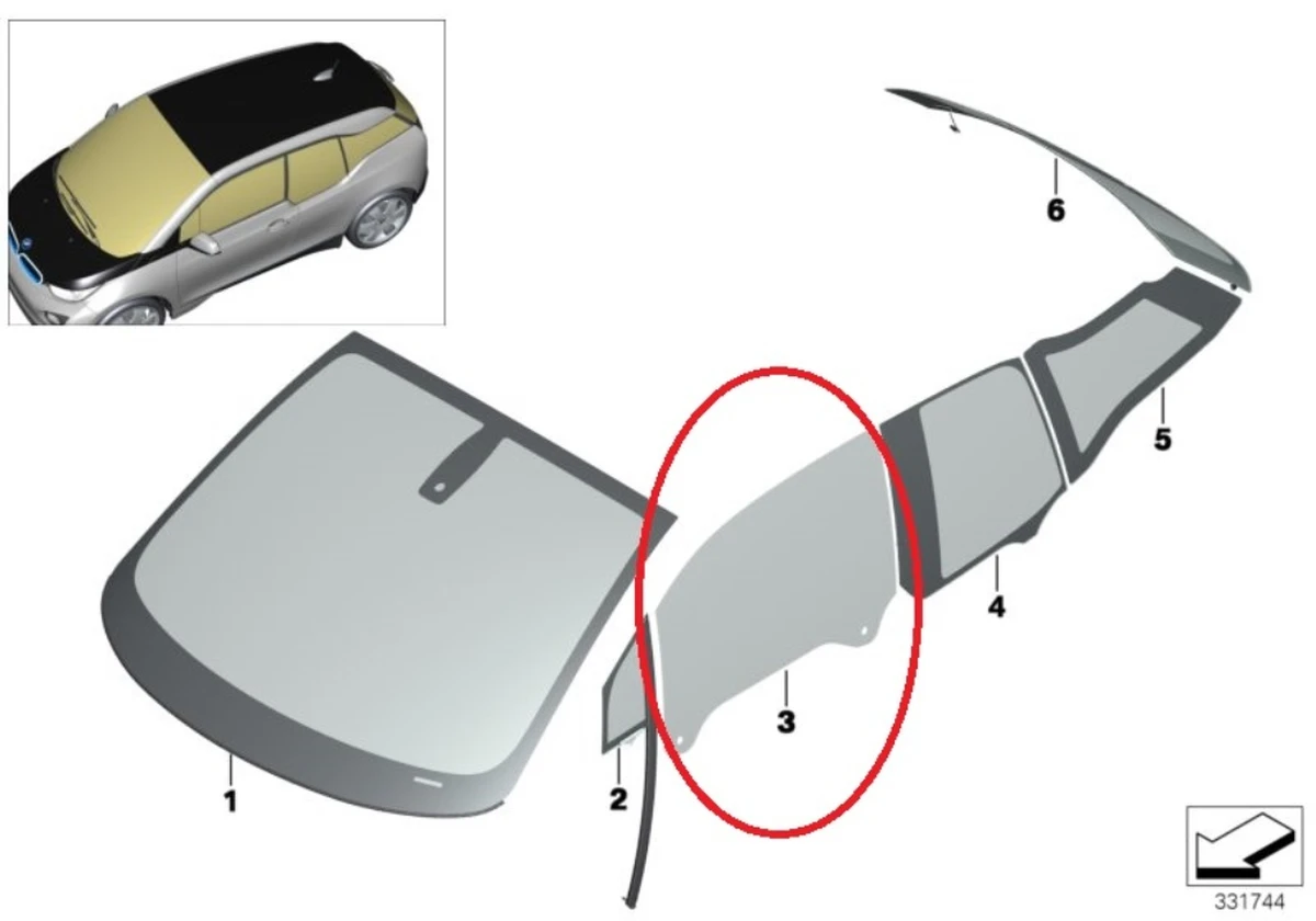Door glass front right green BMW i3 51337290860