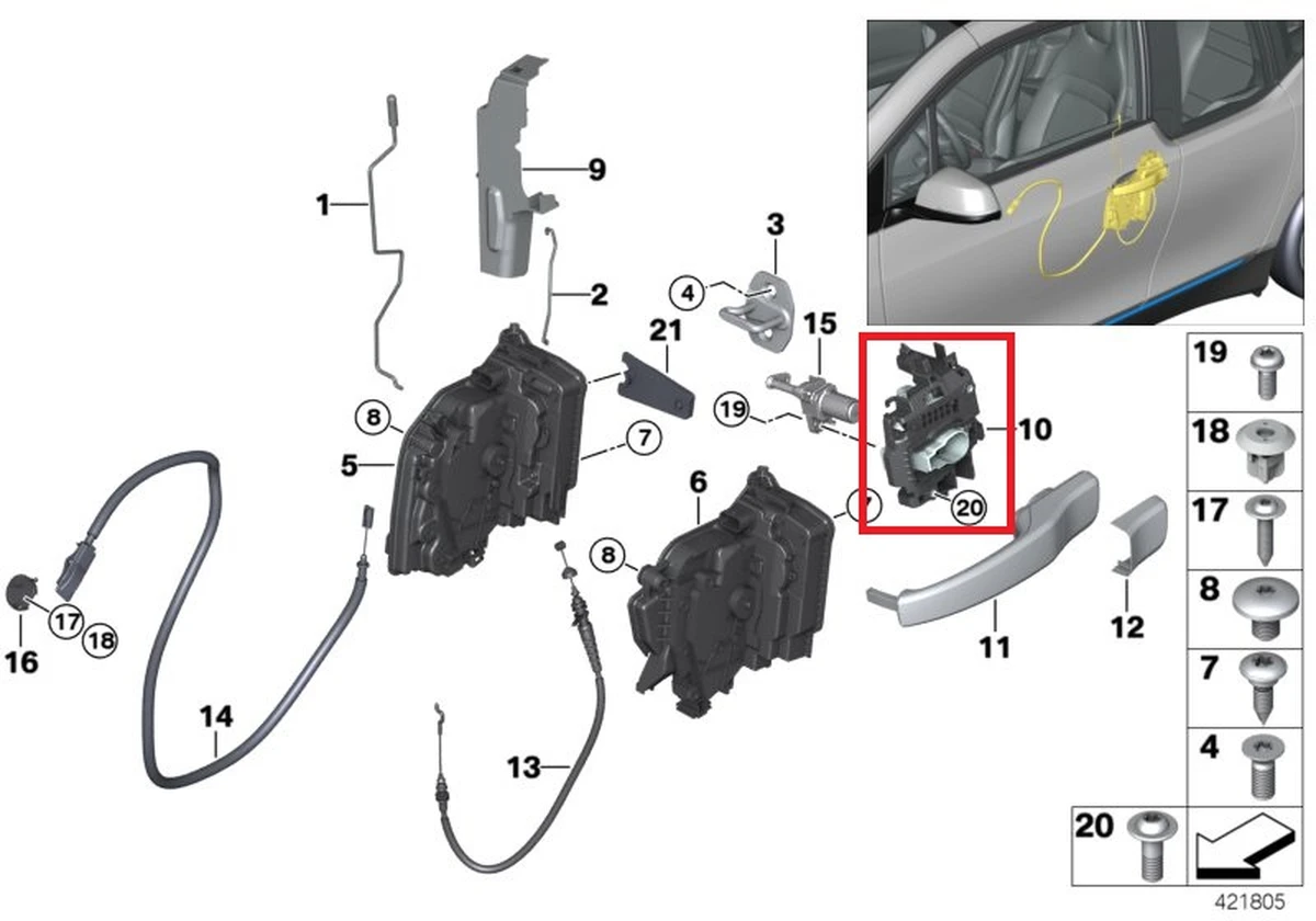 Замок відкриття дверей передньої правої BMW i3 51217290864