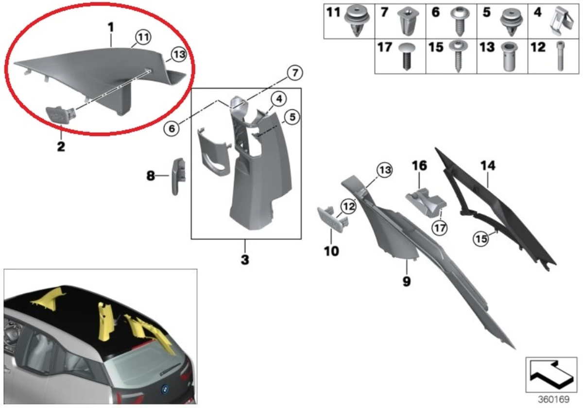 Облицювання стійки A права DALBERGIA BRAUN (під звук Harman Kardon) в зборі з накладної AIRBAG, динаміком і декор накладкою динаміка BMW I3 51437376214